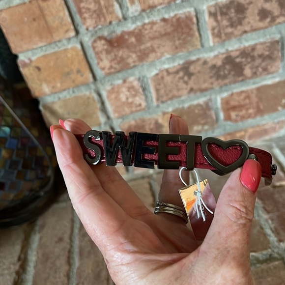NWT BCBGeneration Red Leather & Metal "SWEET" Bracelet - Picture 3 of 5